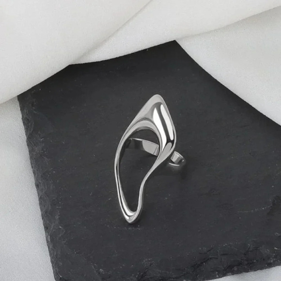 925 Sterling Silver Statement Ring Abstract Irregular Chunky Large Bold Ring - Picture 11 of 13